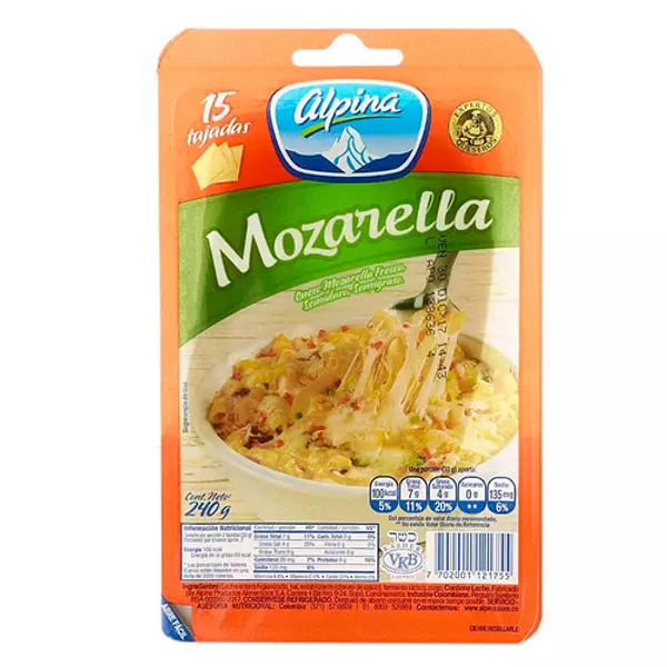 Queso Mozarela Tajado Alpina